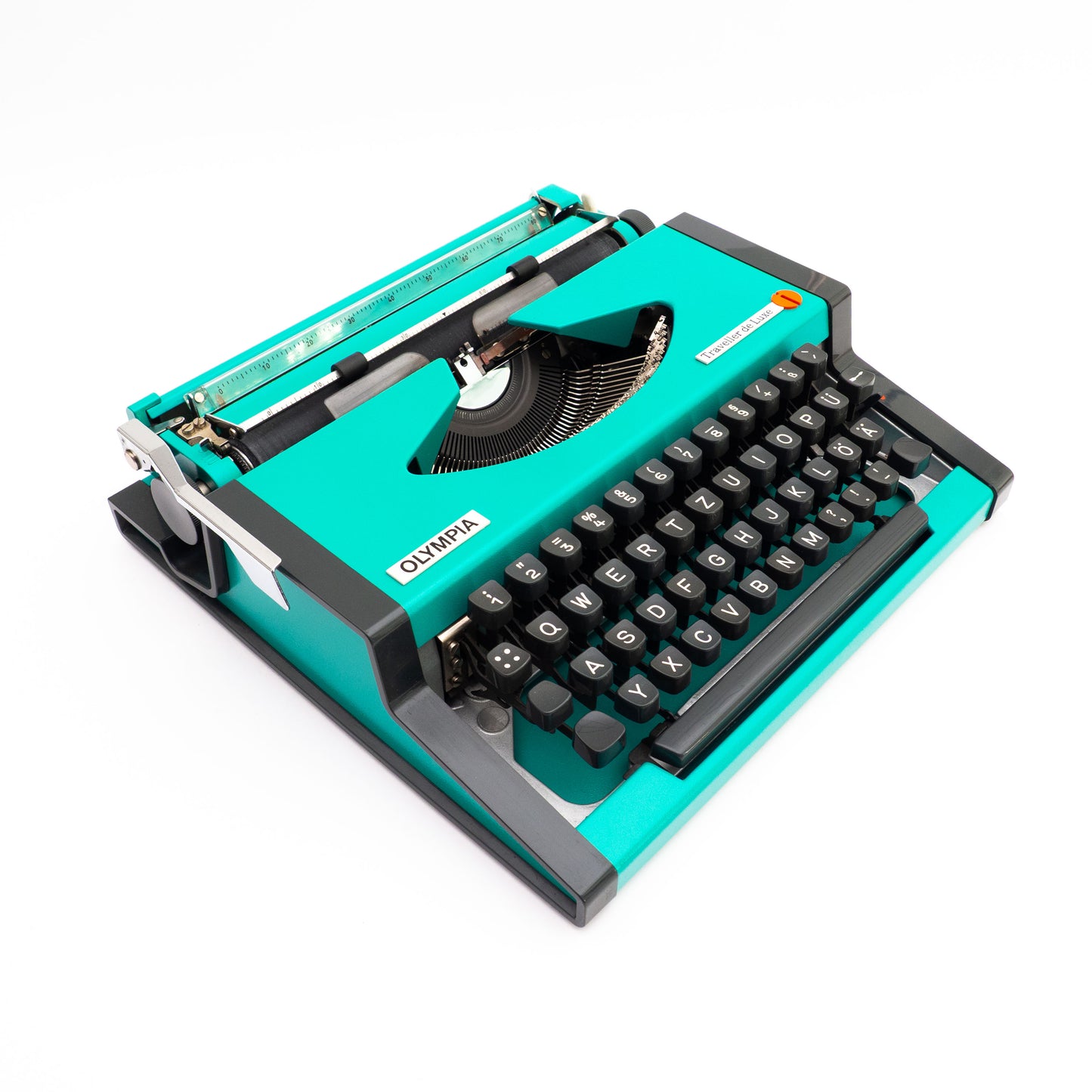 Portable Typewriter Turquise with Case, Olympia Traveller Deluxe
