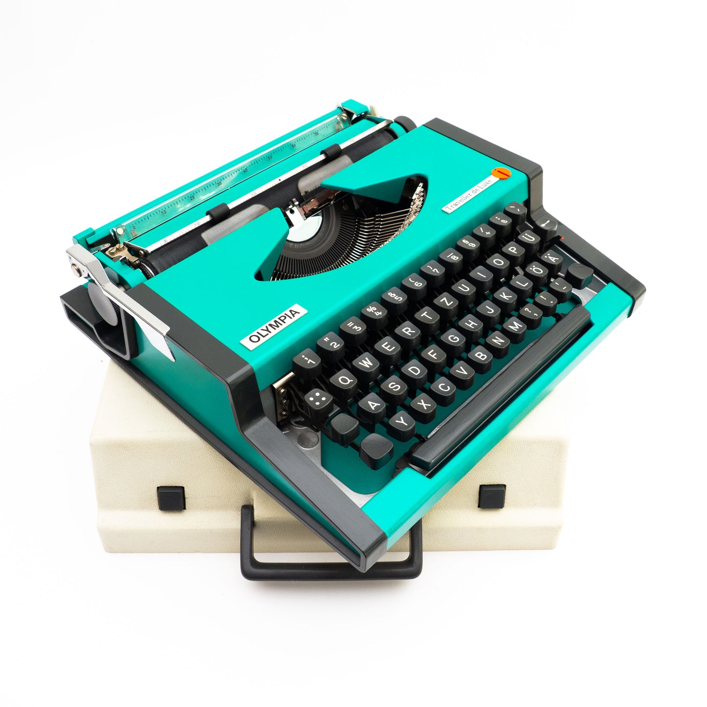 Portable Typewriter Turquise with Case, Olympia Traveller Deluxe