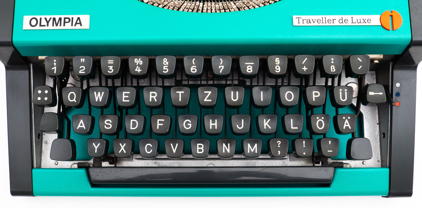 Portable Typewriter Turquise with Case, Olympia Traveller Deluxe