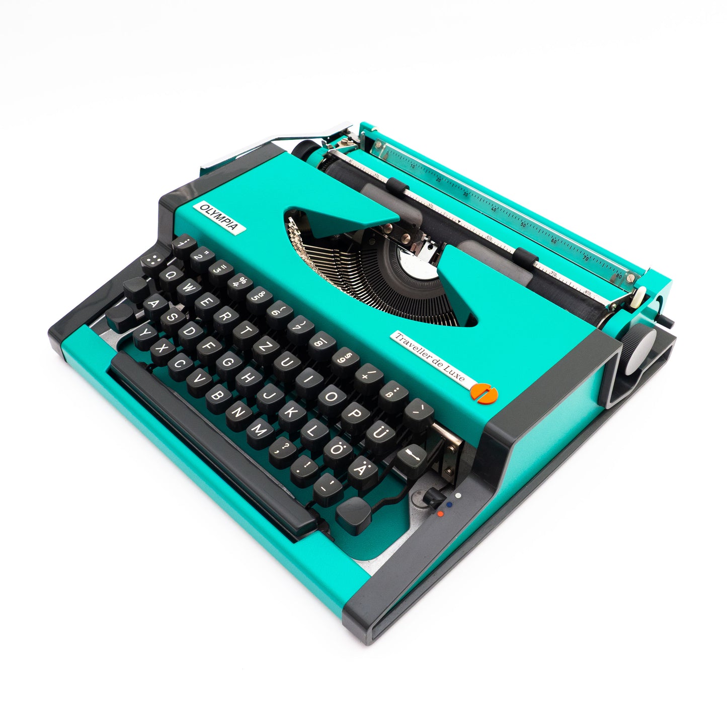 Portable Typewriter Turquise with Case, Olympia Traveller Deluxe